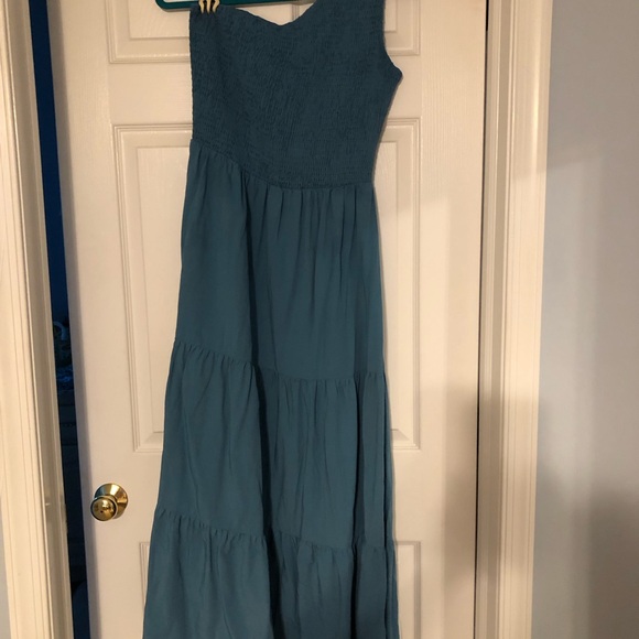 KIRUNDO Women One Shoulder Sleeveless Summer Dress Smocked Ruffle Tiered blue - Picture 2 of 2